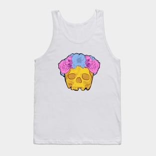 Yellow Skull with Blue and Pink Flower Crown Tank Top